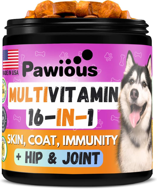 16-in-1 Dog Multivitamin Chewable with Glucosamine for Hip & Joint Support, Immunity, Mobility, Gut, Skin, Heart & Coat