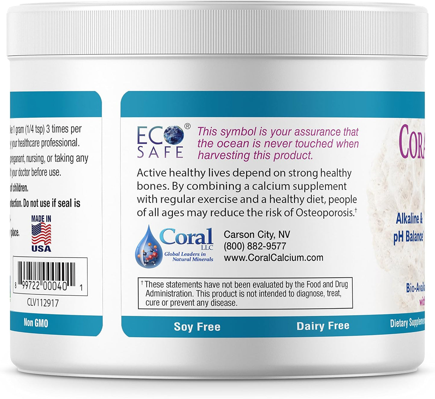 16 Ounce Coral White Coral Ecopure Powder, Natural Coral Calcium Supplement with Minerals