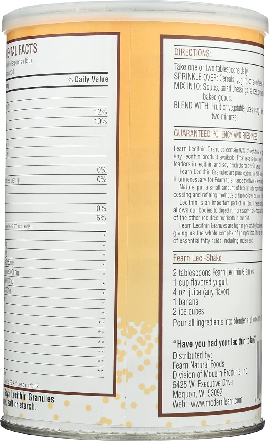 16 Ounce Fearn Natural Foods Lecithin Granules - Pure and Organic Supplement
