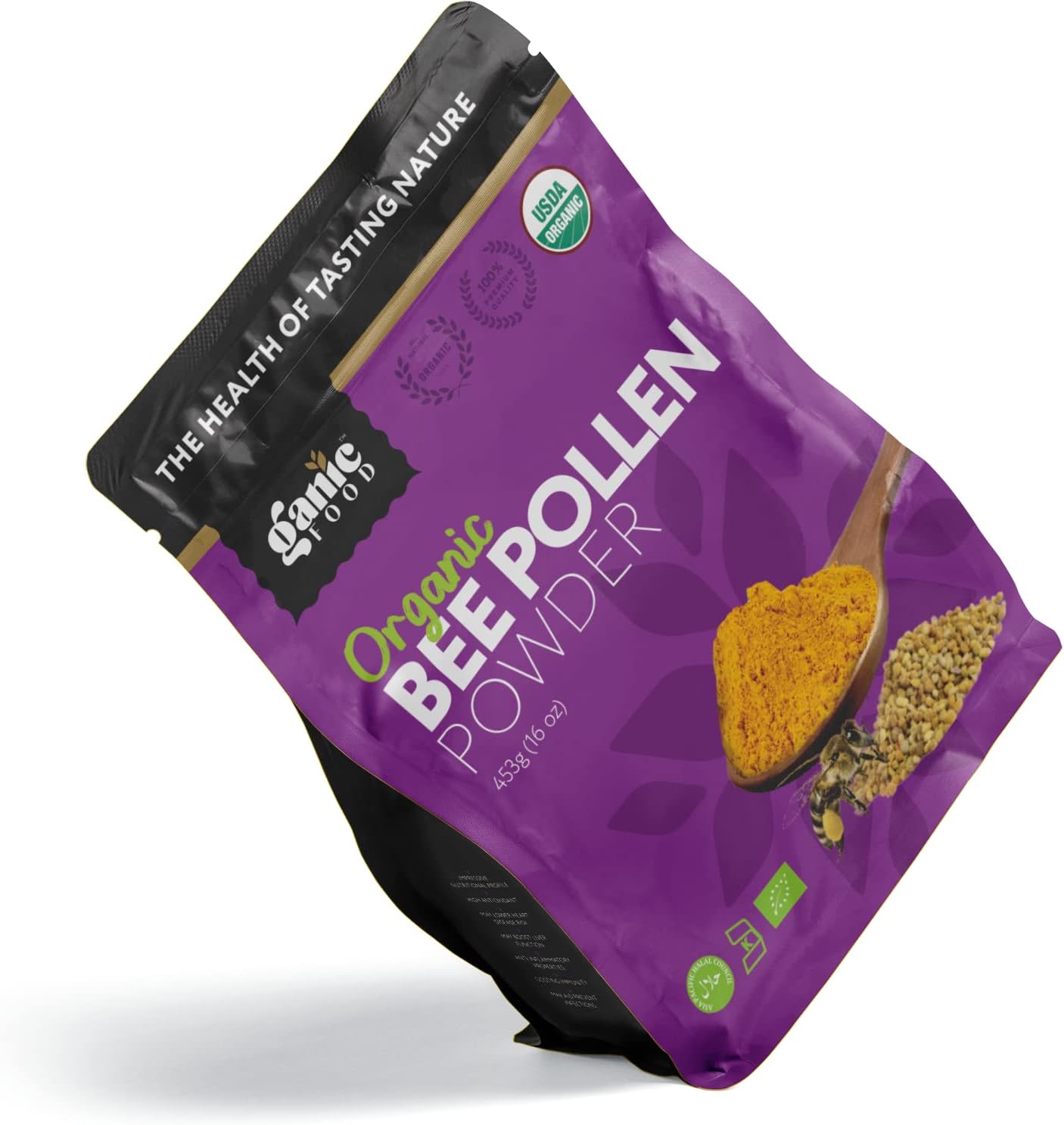 16 Ounces of Ganic Food Pure Organic Bee Pollen Powder - Natural Superfood Supplement for Health and Wellness