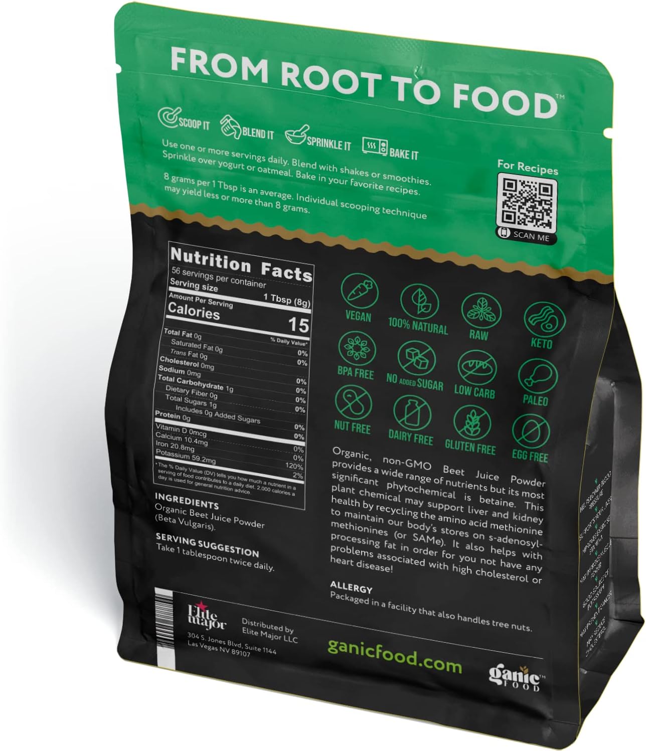 16 Ounces of Organic Beet Root Juice Powder by Ganic Food