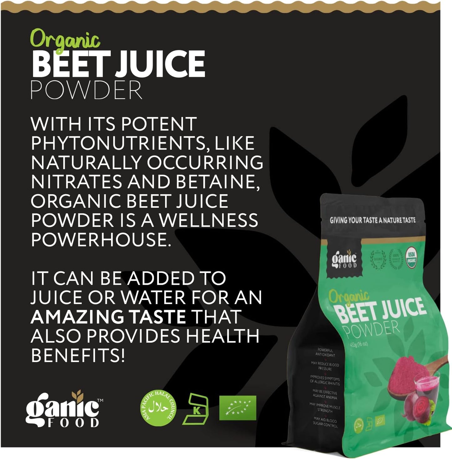 16 Ounces of Organic Beet Root Juice Powder by Ganic Food