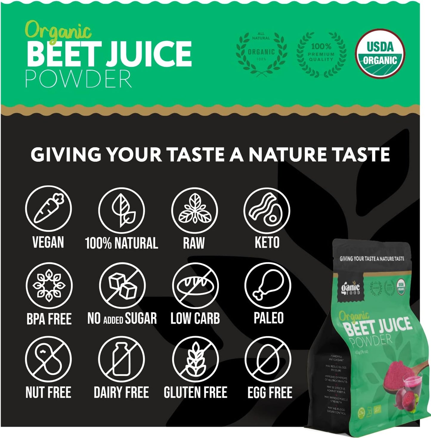 16 Ounces of Organic Beet Root Juice Powder by Ganic Food