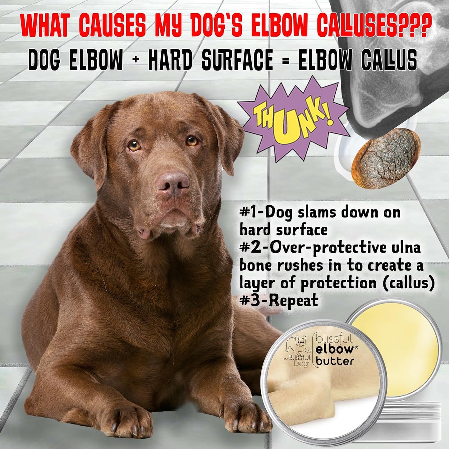 16 oz. Blissful Dog Elbow Butter: Moisturizing Balm for Dry, Cracked Elbows, Lick-Safe Dog Moisturizer