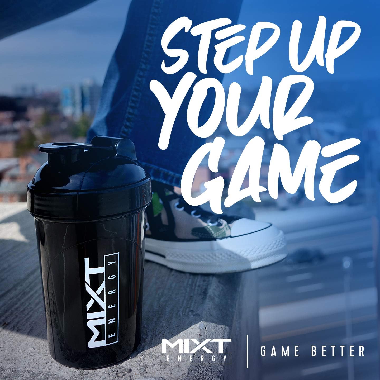 16 oz BPA-Free Black Shaker Bottle with Lid Mixing Technology by MIXT Energy
