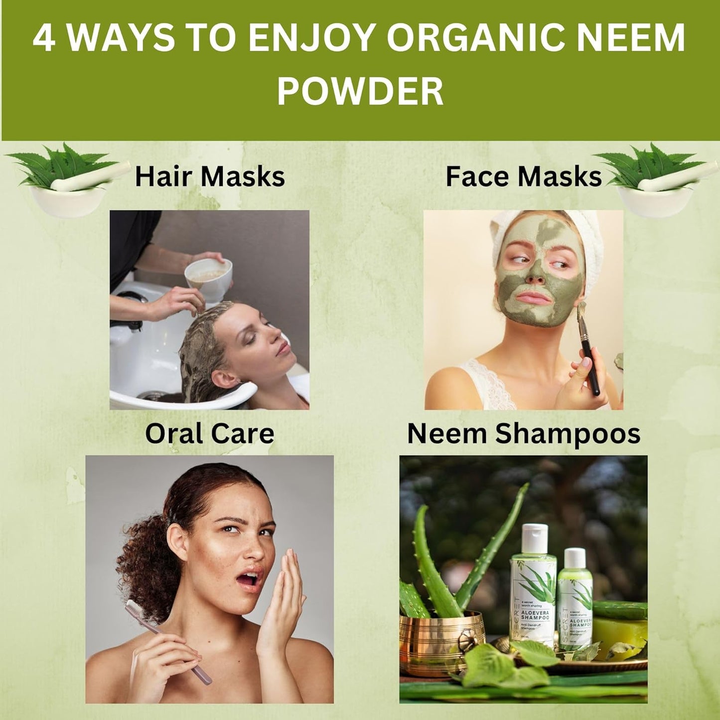 16 oz. Certified USDA Organic Spicy Neem Powder for Healthy Hair and Skin - Non-GMO Ayurvedic Herb for Overall Wellbeing