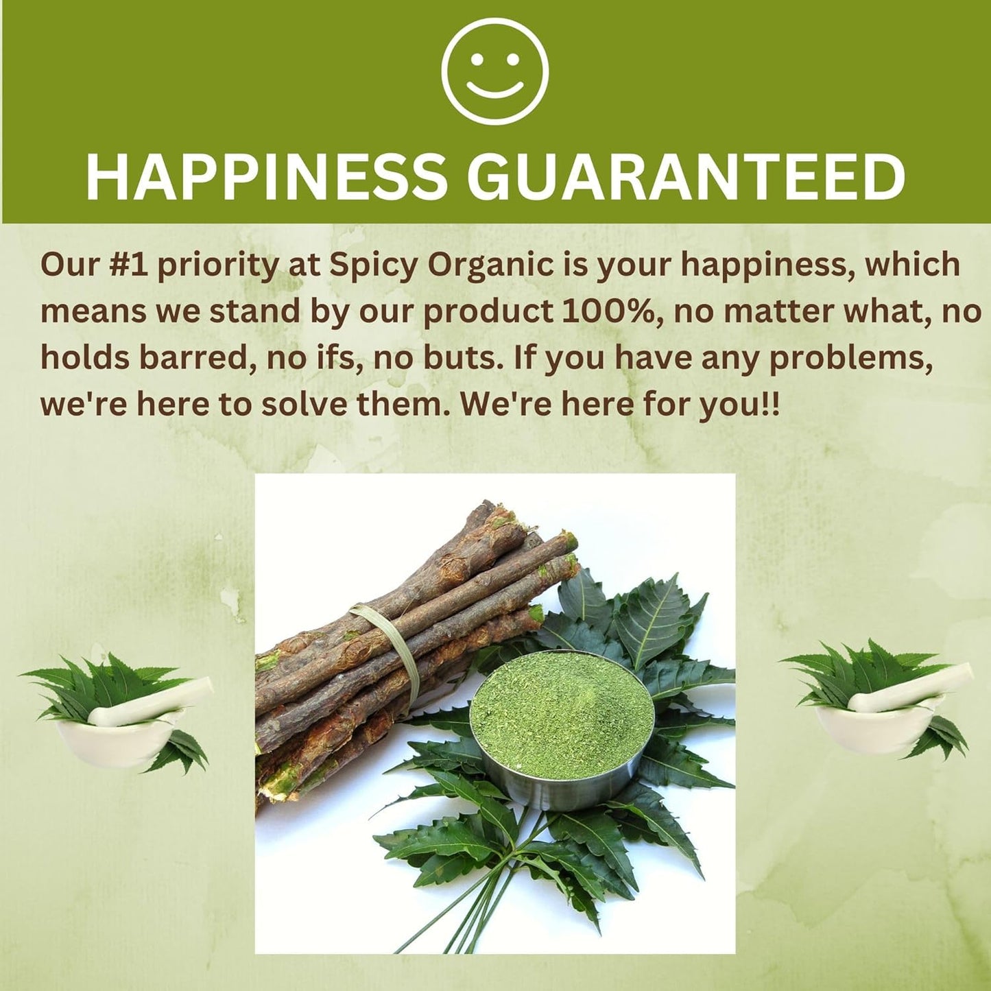 16 oz. Certified USDA Organic Spicy Neem Powder for Healthy Hair and Skin - Non-GMO Ayurvedic Herb for Overall Wellbeing