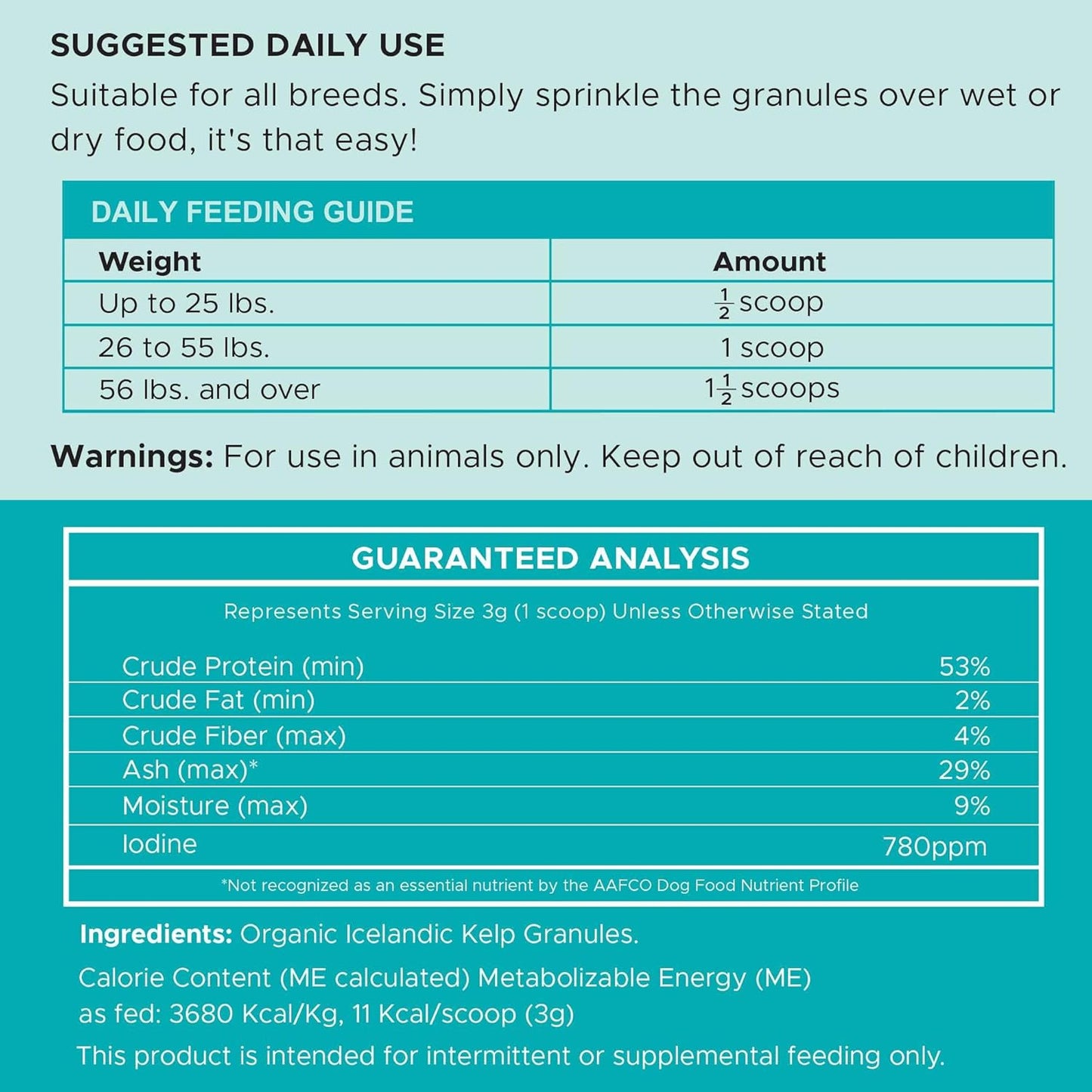 16 oz Chew + Heal Labs Kelp Powder Granules Supplement for Dogs with 5cc Spoon - Promotes Thyroid Health, Dental Hygiene, and Skin - USA Made