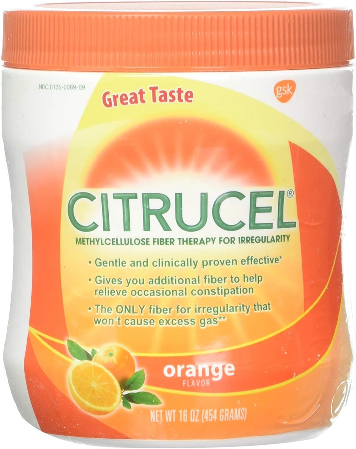 16 oz Citrucel Fiber Powder Orange Flavor for Occasional Constipation Relief