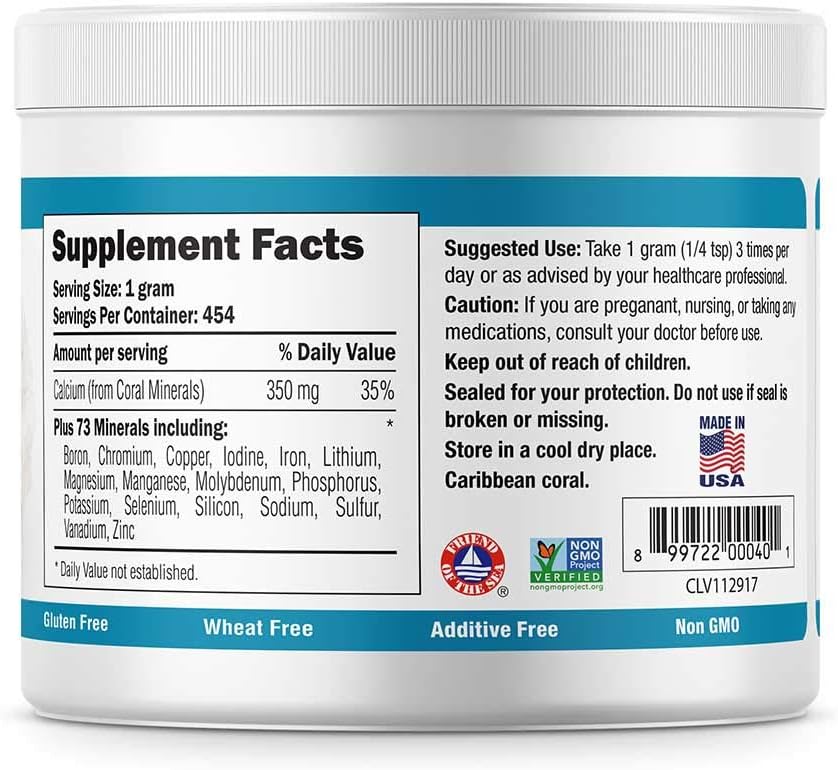 16 oz Coral White Coral Ecopure Powder - Natural Coral Calcium & Minerals Supplement