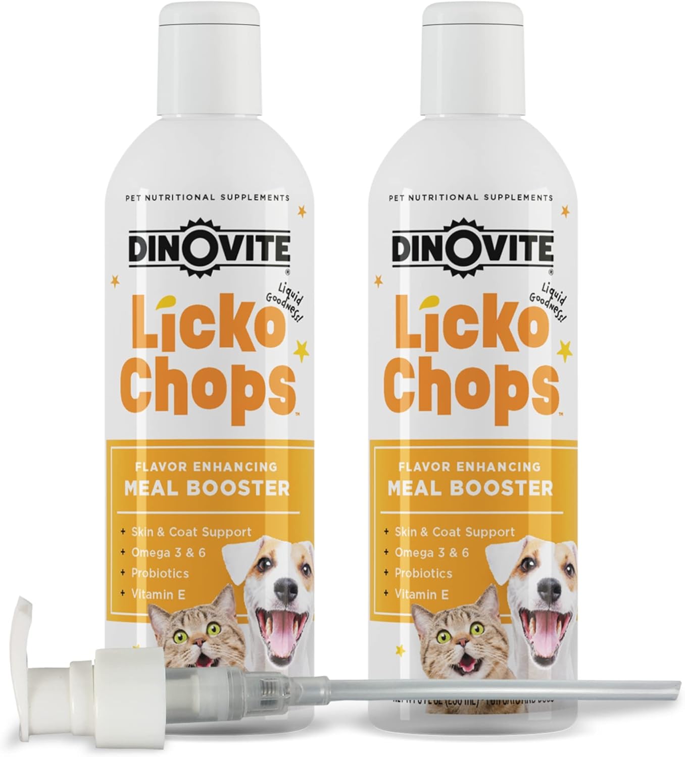 16 oz Dinovite Lickochops Supplement for Dogs & Cats | Omega-6 & 3 Fatty Acids, Probiotics, Vitamin E | Includes Pump