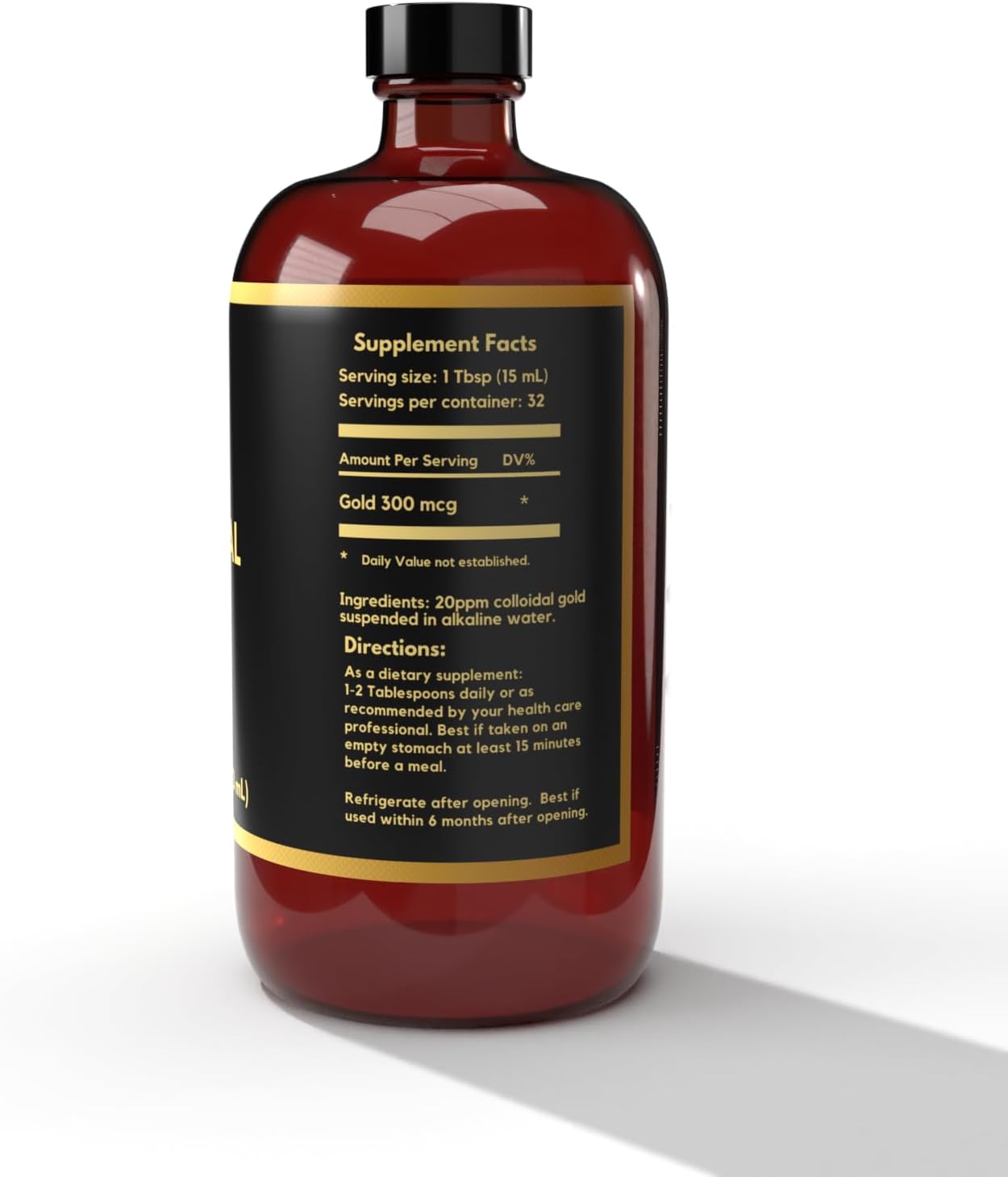 16 oz Earth Clinic ® Colloidal Gold 20 ppm in Large Amber Glass Bottle for Natural Brain Support & Cognitive Function - 473 mL