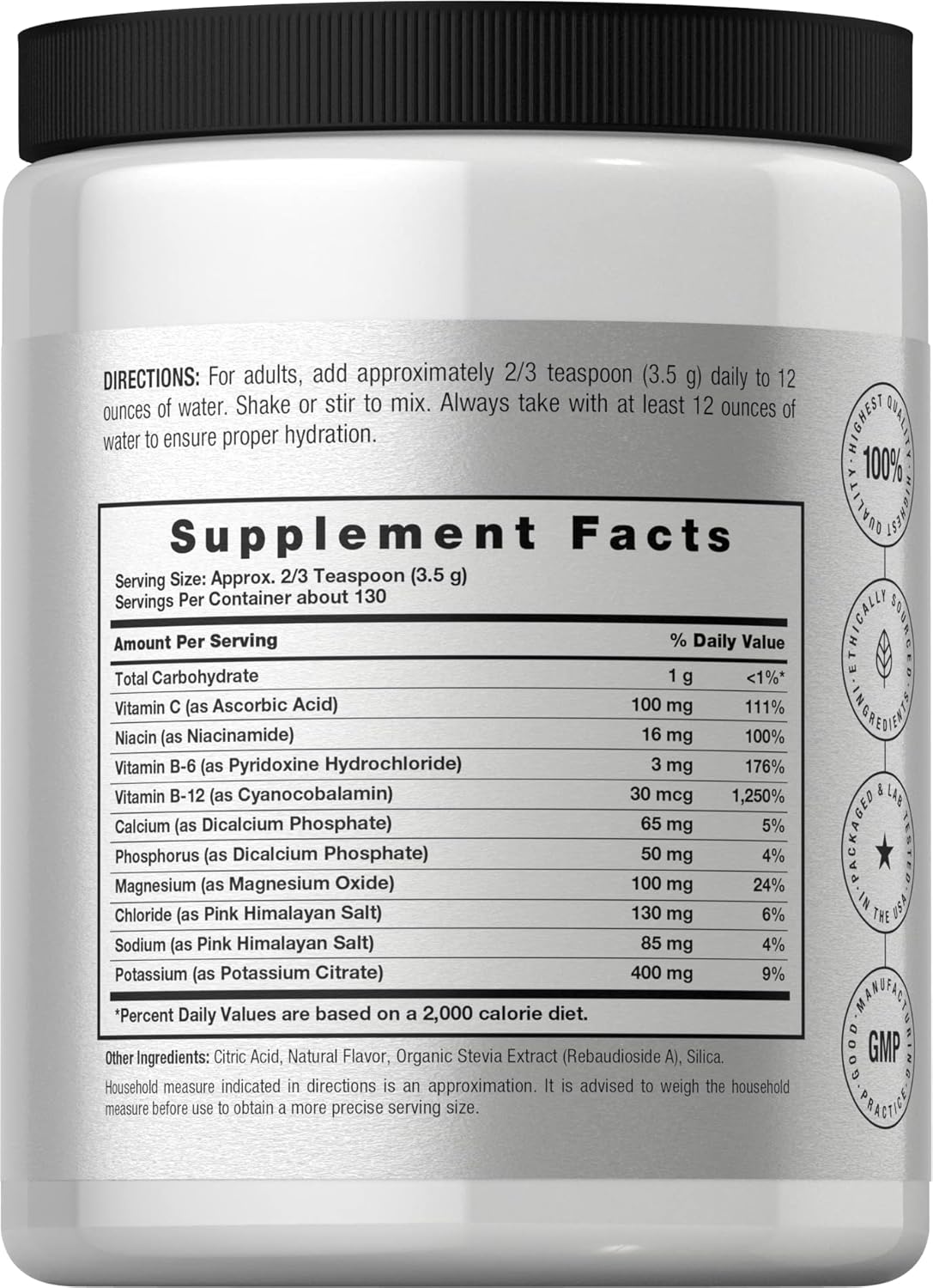 16 oz Horbäach Electrolytes Powder - 130 Servings, Lemon Flavor - Hydration Supplement for Vegetarians, Keto-Friendly, Non-GMO & Gluten Free