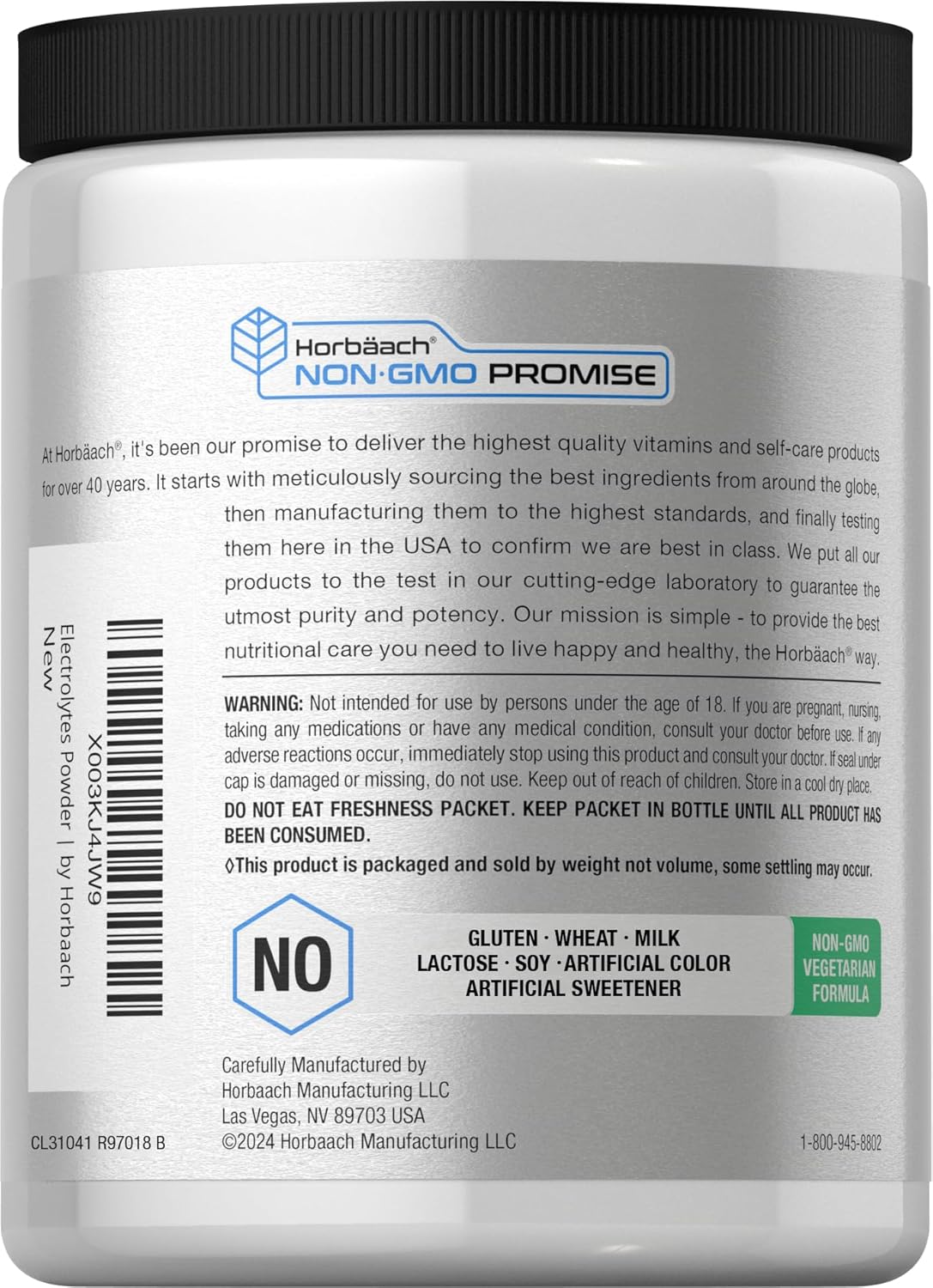 16 oz Horbäach Electrolytes Powder - 130 Servings, Lemon Flavor - Hydration Supplement for Vegetarians, Keto-Friendly, Non-GMO & Gluten Free