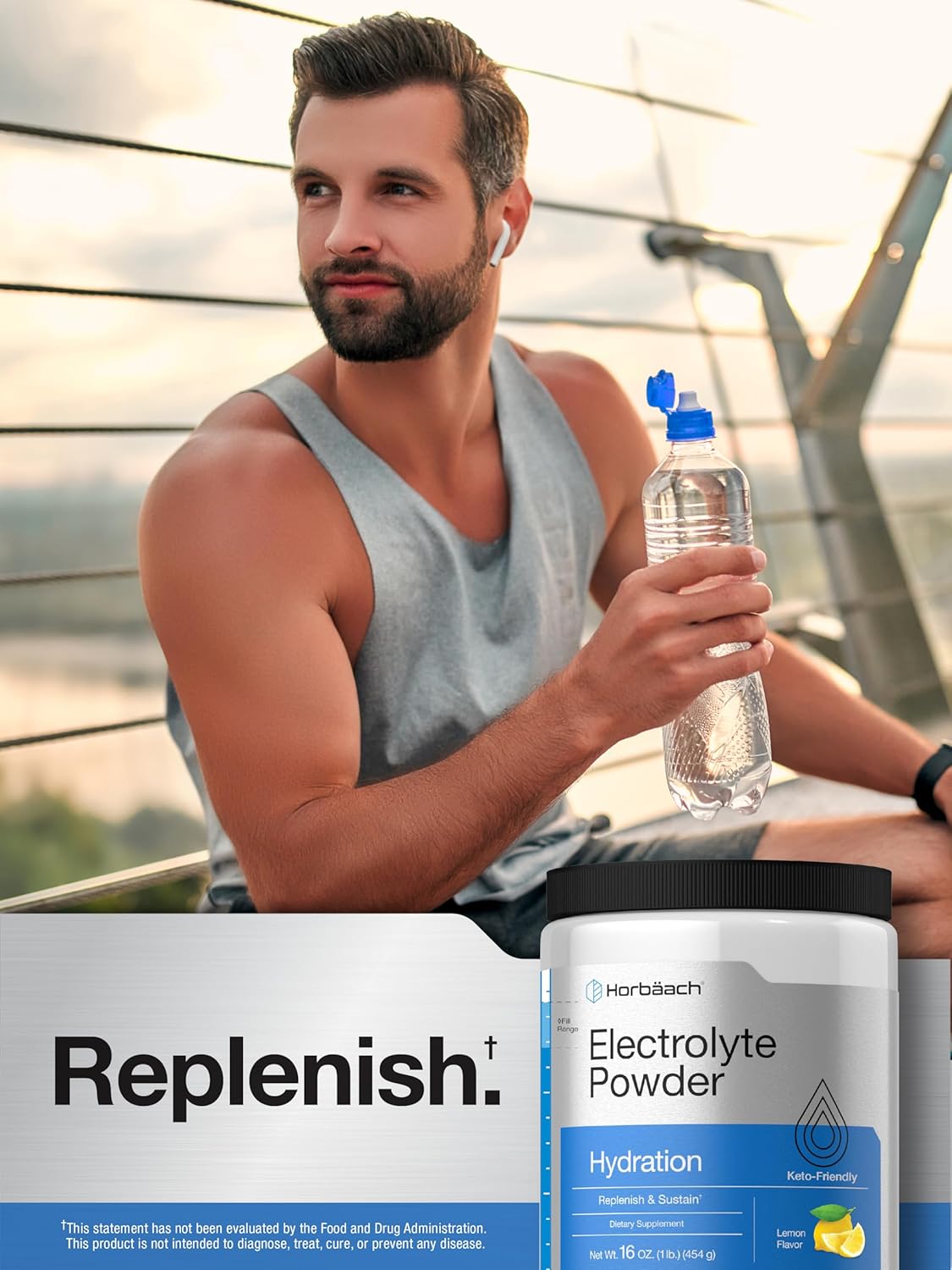 16 oz Horbäach Electrolytes Powder - 130 Servings, Lemon Flavor - Hydration Supplement for Vegetarians, Keto-Friendly, Non-GMO & Gluten Free