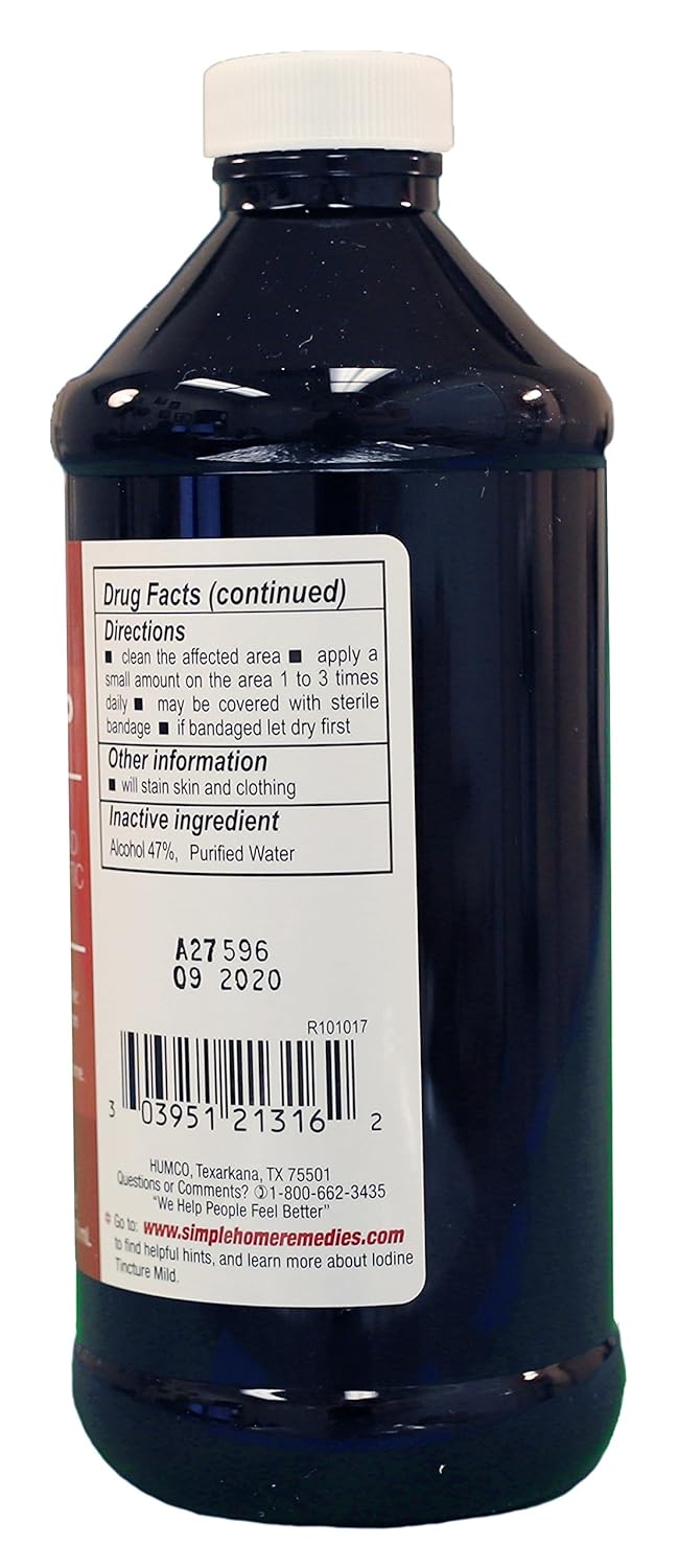 16 oz Iodine Tincture 2% Mild USP by HUMCO - Ideal for First Aid Kit, Skin Care & Disinfectant - Convenient Shape
