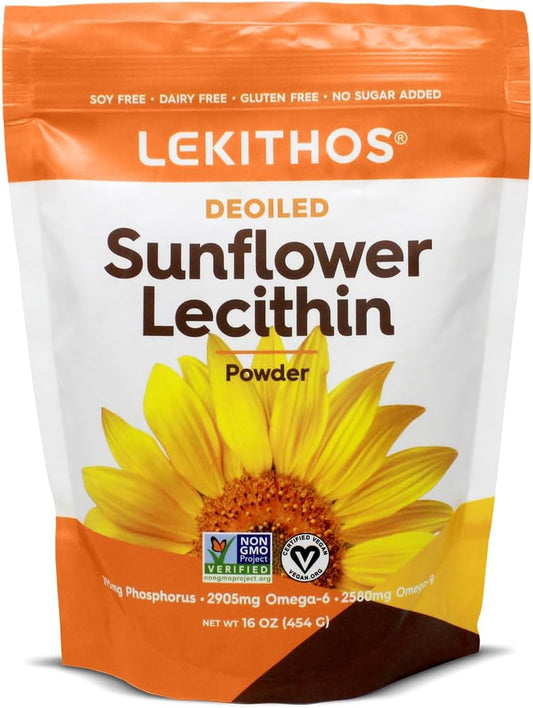 16 oz Lekithos Sunflower Lecithin Powder - High Phosphatidyl Choline - Non-GMO & Soy Free - Verified by Project