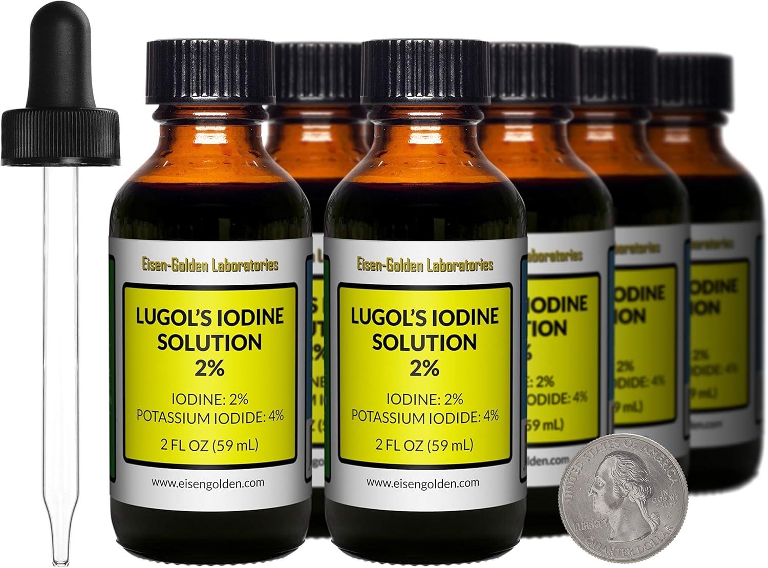 16 Oz Lugol's Iodine 2% Solution in Amber Glass Bottles with Free Droppers - USA Made