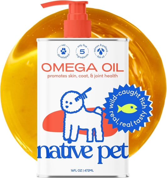 16 oz Native Pet Omega 3 Fish Oil for Dogs with EPA DHA - Easy-Serve Liquid Pump - Supports Skin & Mobility - Pollock & Salmon Omega 3 Supplements