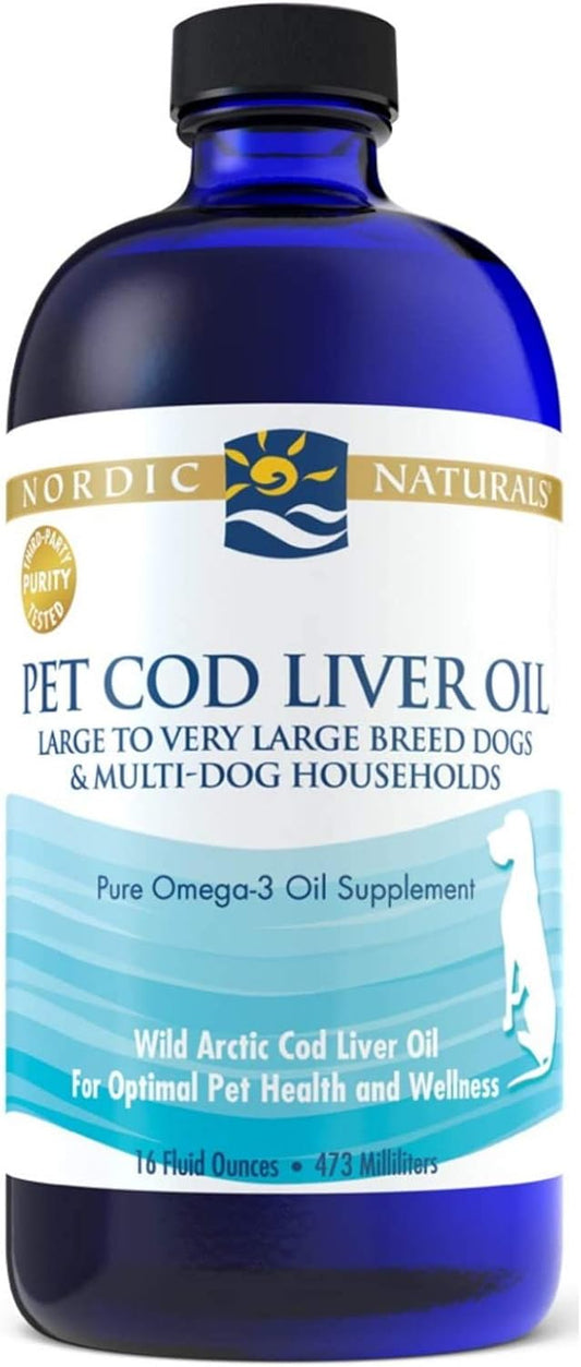 16 oz Nordic Naturals Unflavored Pet Cod Liver Oil - 1104 mg Omega-3 Per Teaspoon - Fish Oil for Dogs with EPA & DHA - Supports Skin, Coat, & Immune Health