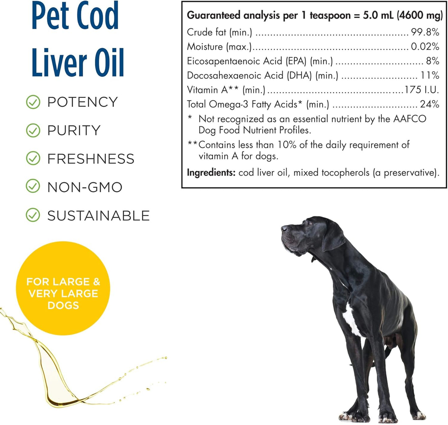 16 oz Nordic Naturals Unflavored Pet Cod Liver Oil - 1104 mg Omega-3 Per Teaspoon - Fish Oil for Dogs with EPA & DHA - Supports Skin, Coat, & Immune Health