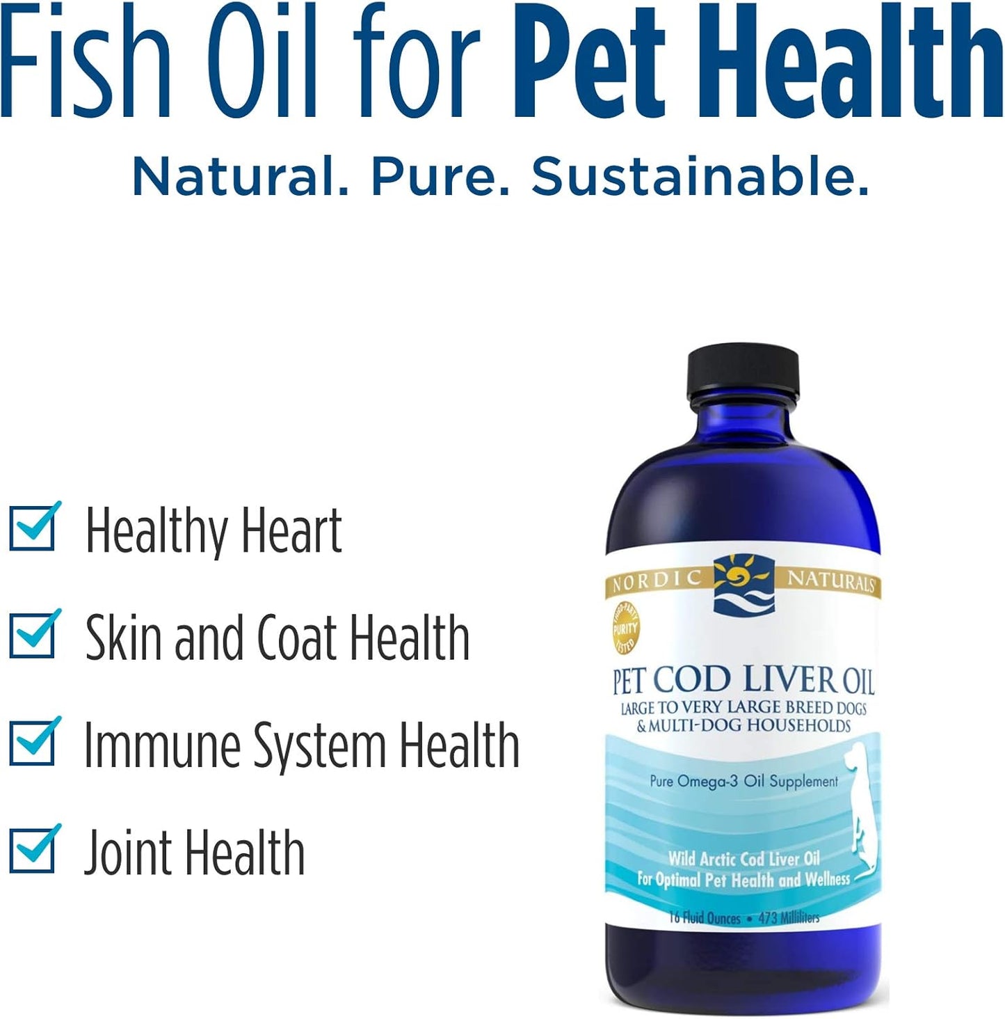 16 oz Nordic Naturals Unflavored Pet Cod Liver Oil - 1104 mg Omega-3 Per Teaspoon - Fish Oil for Dogs with EPA & DHA - Supports Skin, Coat, & Immune Health
