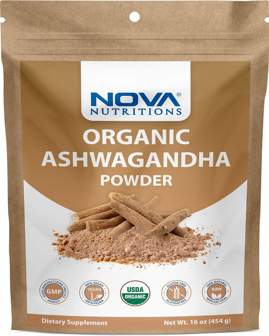 16 OZ Nova Nutritions Organic Ashwagandha Powder - Withania Somnifera Supplement