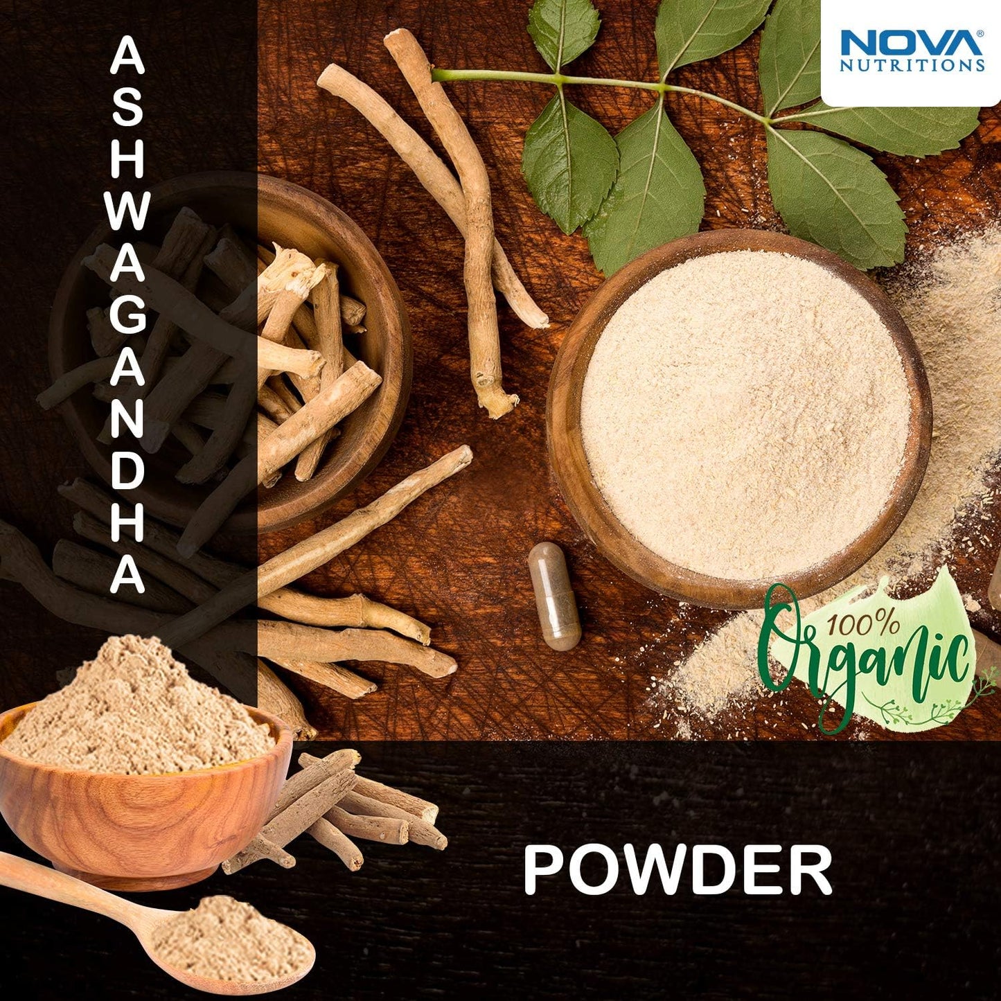 16 OZ Nova Nutritions Organic Ashwagandha Powder - Withania Somnifera Supplement