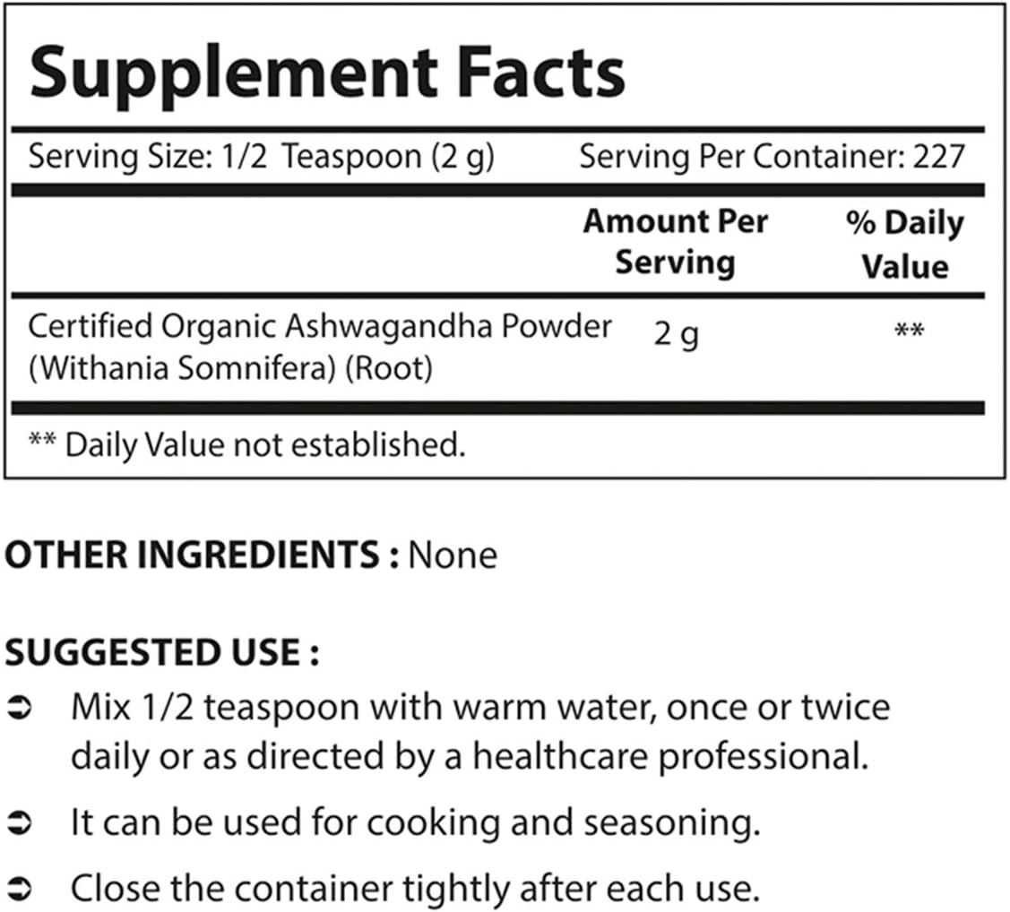 16 OZ Nova Nutritions Organic Ashwagandha Powder - Withania Somnifera Supplement