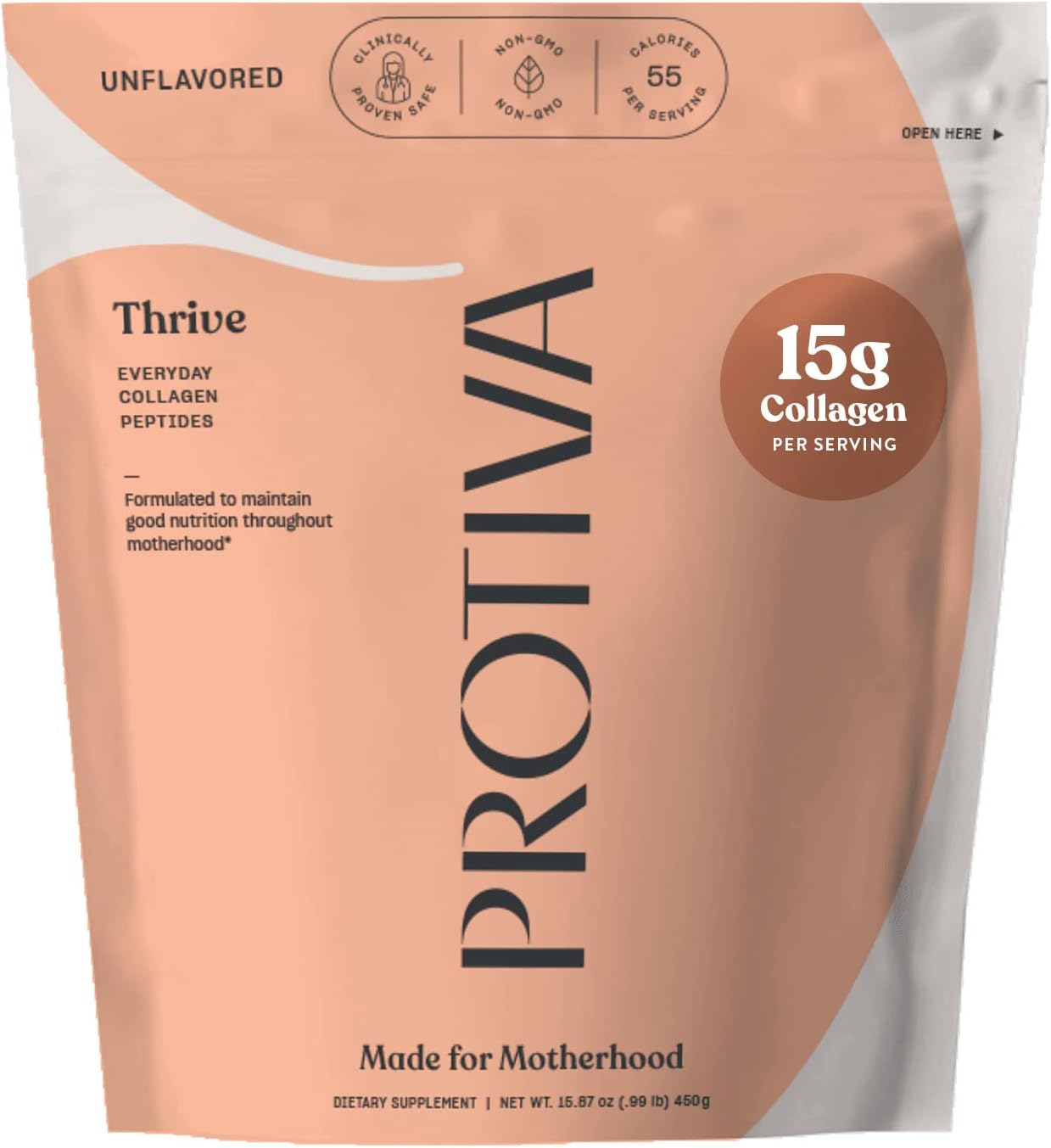 16 oz PROTIVA Thrive Collagen Powder for Women - Unflavored Peptide Powder, Clinically Safe for Pregnancy & Breastfeeding, Reduces Stretch Marks