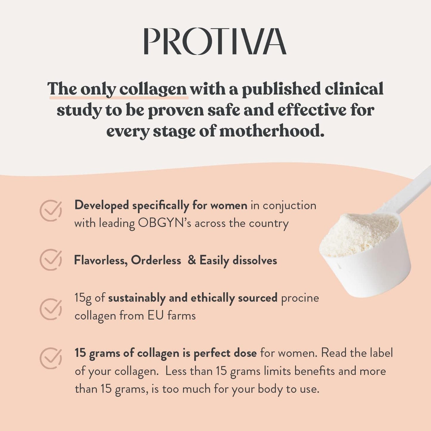 16 oz PROTIVA Thrive Collagen Powder for Women - Unflavored Peptide Powder, Clinically Safe for Pregnancy & Breastfeeding, Reduces Stretch Marks