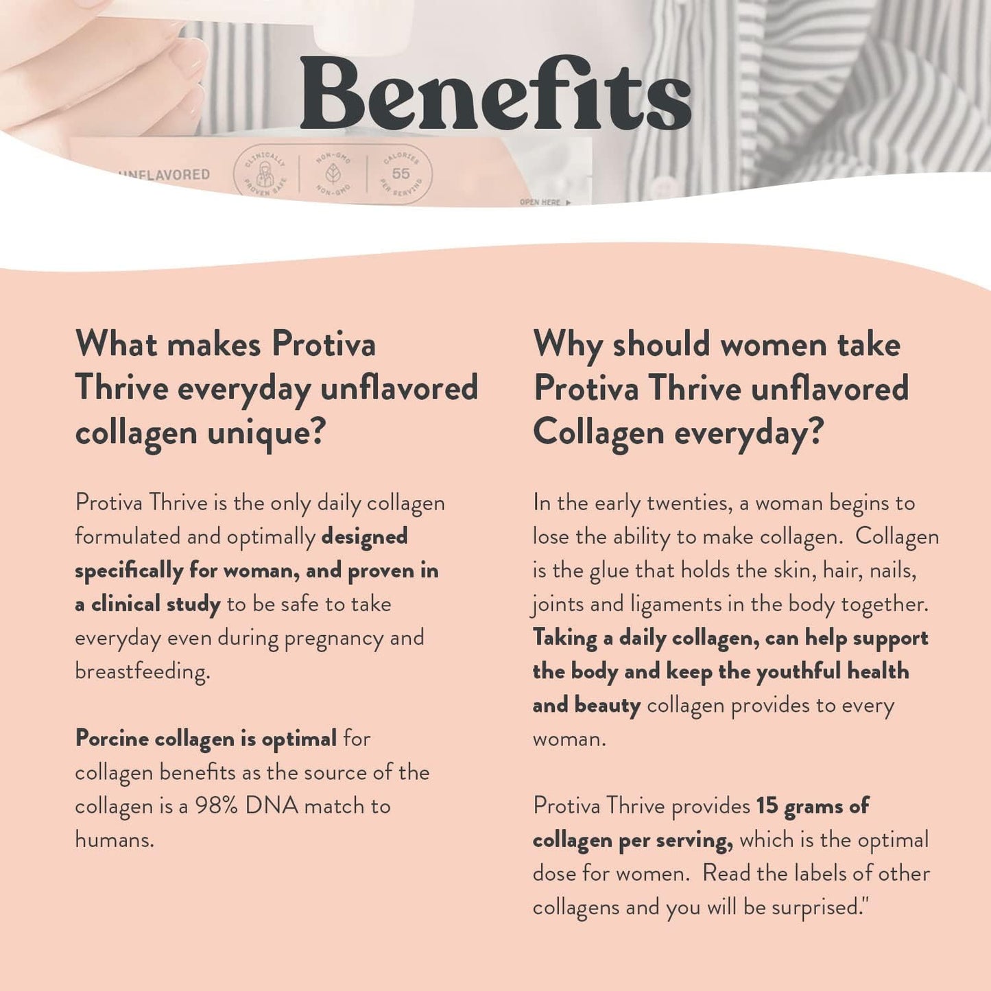 16 oz PROTIVA Thrive Collagen Powder for Women - Unflavored Peptide Powder, Clinically Safe for Pregnancy & Breastfeeding, Reduces Stretch Marks