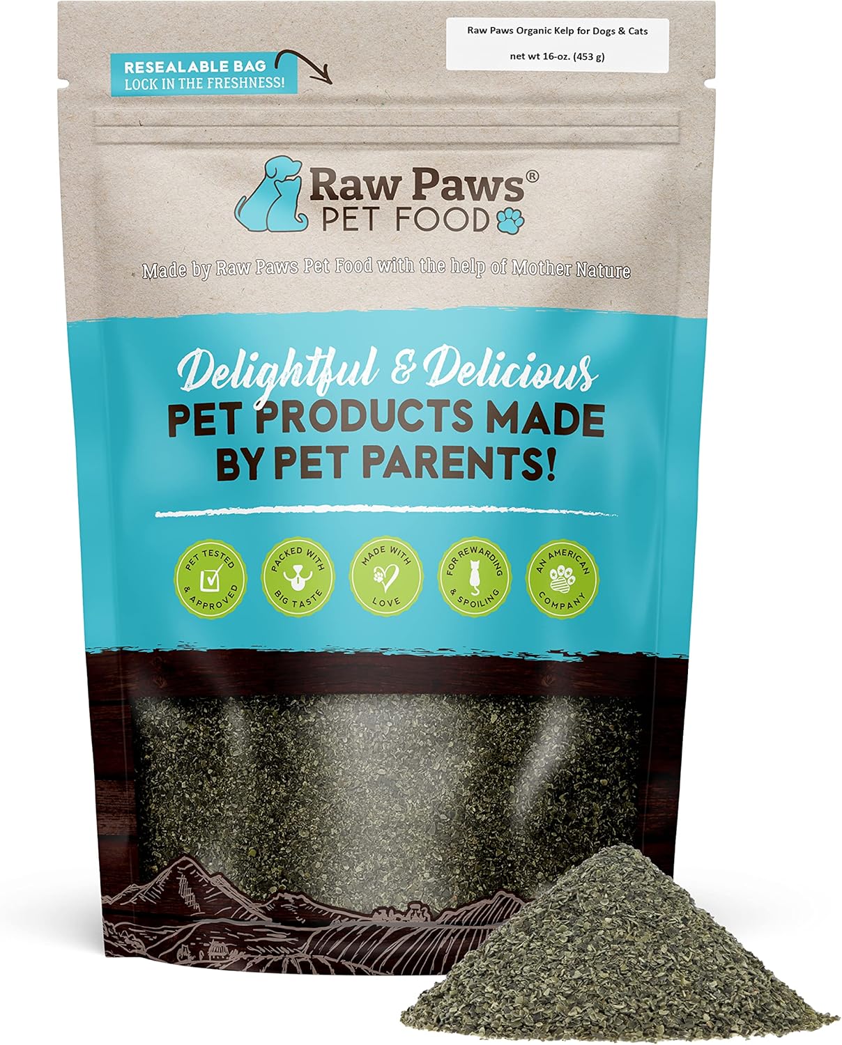 16-oz Raw Paws Organic Kelp Supplement for Dogs & Cats - Iodine-Rich Seaweed Powder for Thyroid & Immune Health