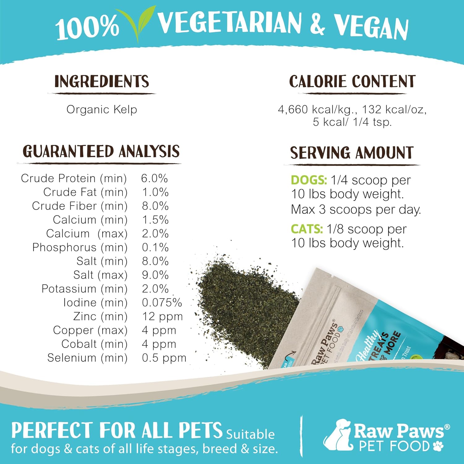 16-oz Raw Paws Organic Kelp Supplement for Dogs & Cats - Iodine-Rich Seaweed Powder for Thyroid & Immune Health