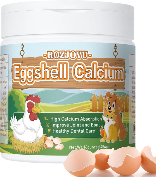 16 oz ROZJOVU Eggshell Powder: Calcium Supplement for Dogs & Cats, Supports Bone & Joint Health, Osteoporosis Relief & Heart Health