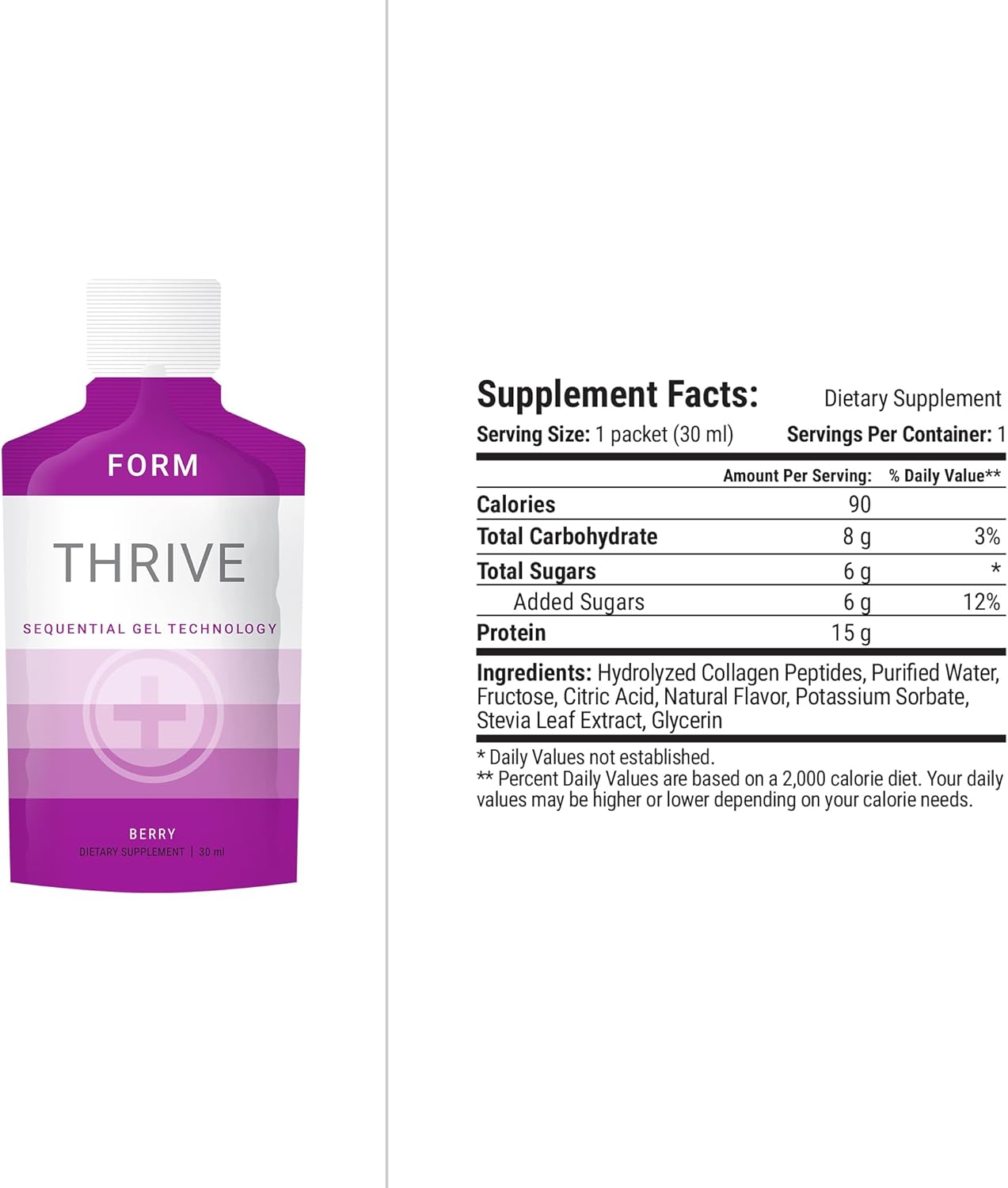 16 Packets of Le-Vel Thrive Form SGT Collagen Gel - Hydrolyzed Collagen Peptides for Joint Health, Skin Elasticity, and Lean Muscle Recovery - Sequential Gel Technology for Optimal Absorption - Plant-Based Formula
