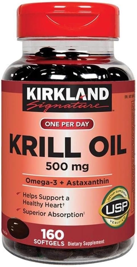160 Softgels of Kirkland Signature 500mg Krill Oil - Omega-3 Fatty Acids Supplement