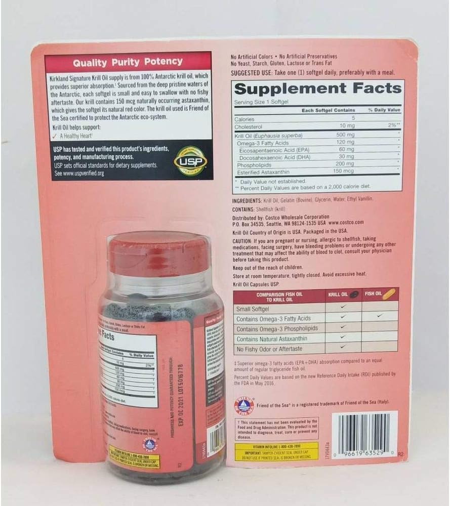 160 Softgels of Kirkland Signature 500mg Krill Oil - Omega-3 Fatty Acids Supplement