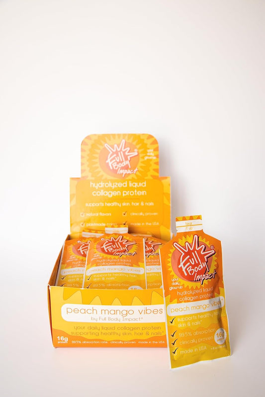 16,000mg Liquid Collagen Protein Supplement for Hair, Skin, Nails & Joints - Box of 30, Peach Mango Flavor, Sugar Free