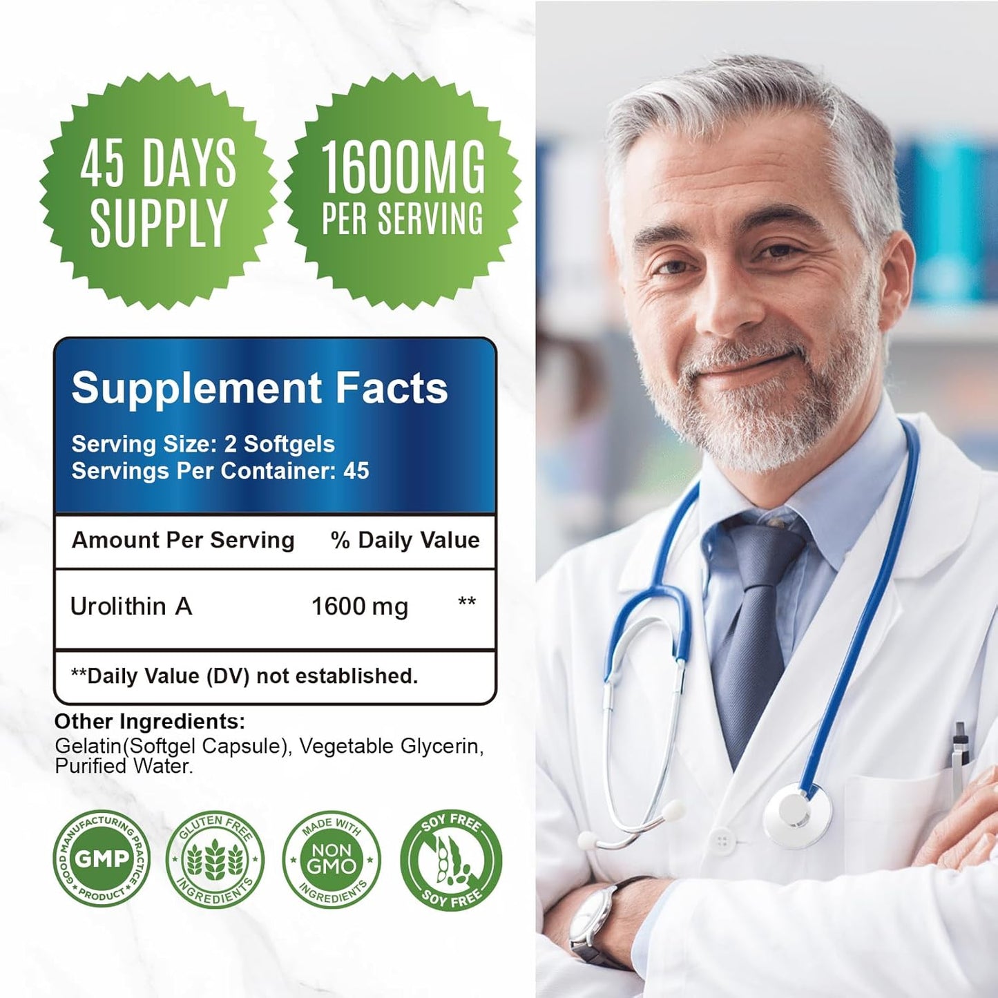 1600MG CNCHEF Urolithin A Supplement for Cellular Energy and Healthy Aging - 90 Softgels