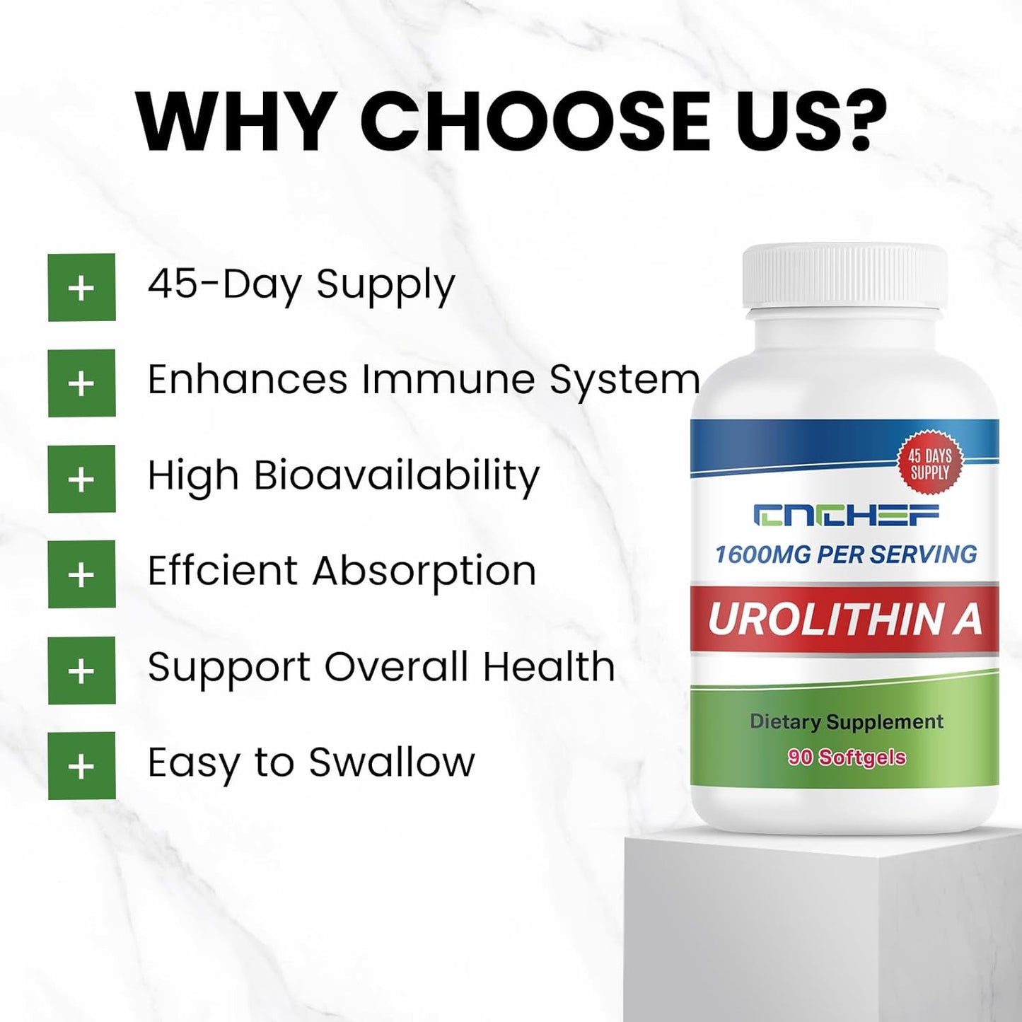 1600MG CNCHEF Urolithin A Supplement for Cellular Energy and Healthy Aging - 90 Softgels