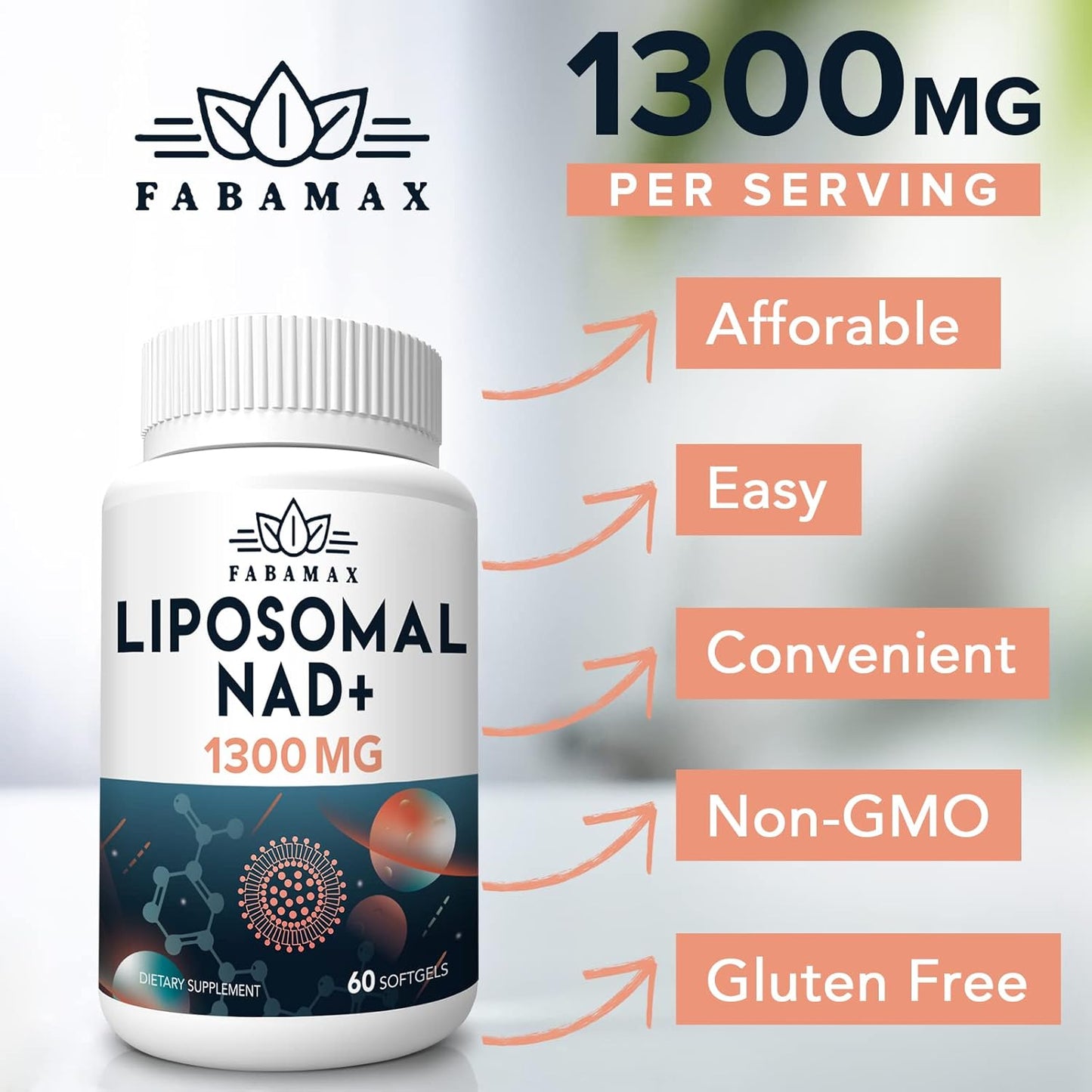 1600mg Liposomal NAD+ Supplement for Aging Defense & Energy - 240 Softgels