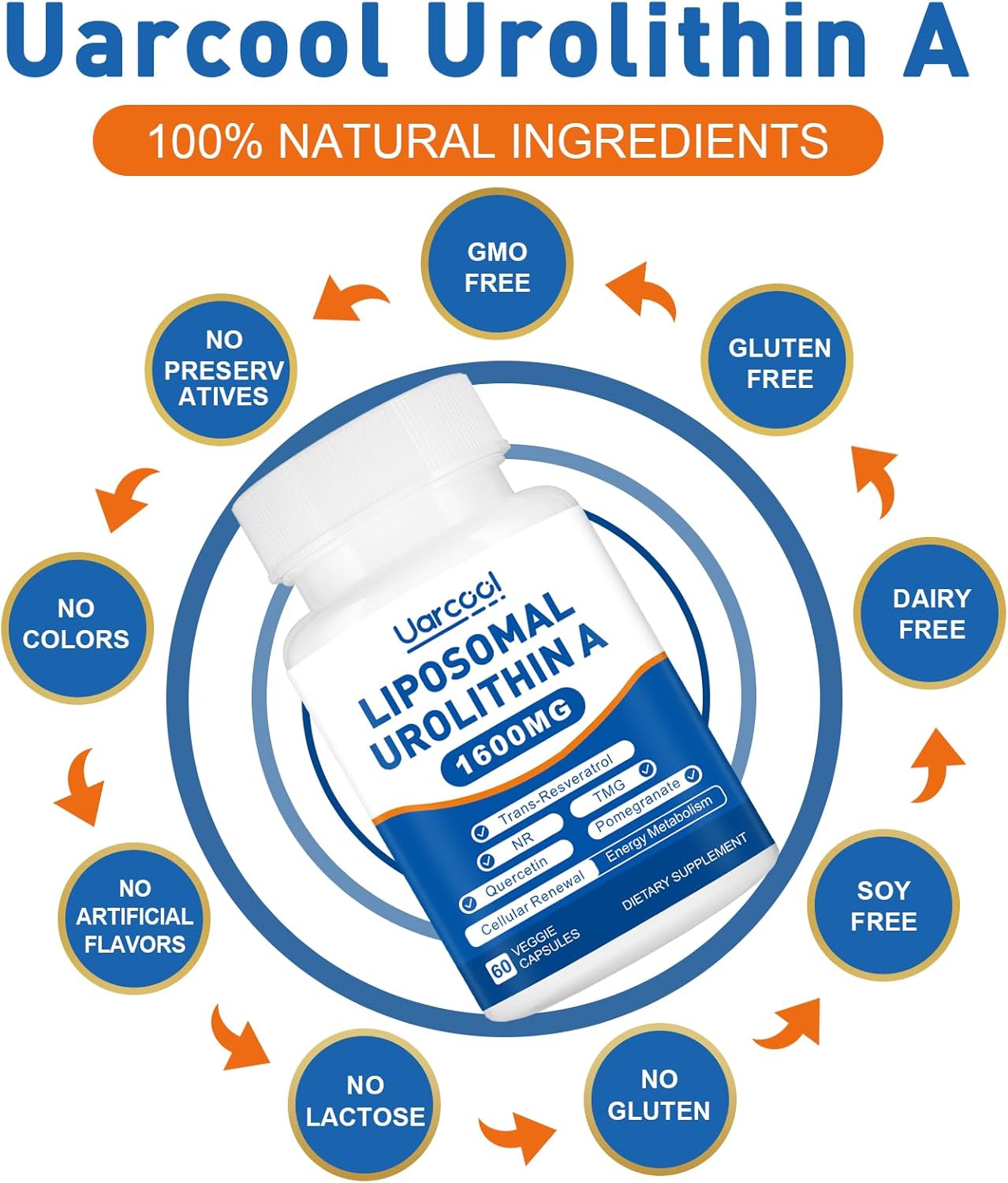 1600mg Liposomal Urolithin A Supplement for Muscle Strength and Energy - Lab Verified - 60 Softgels