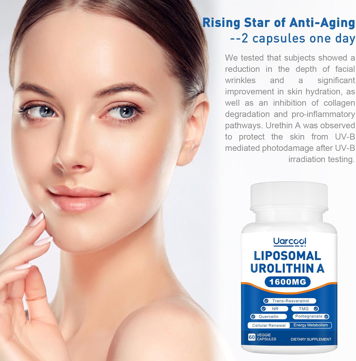 1600mg Liposomal Urolithin A Supplement for Muscle Strength and Energy - Lab Verified - 60 Softgels