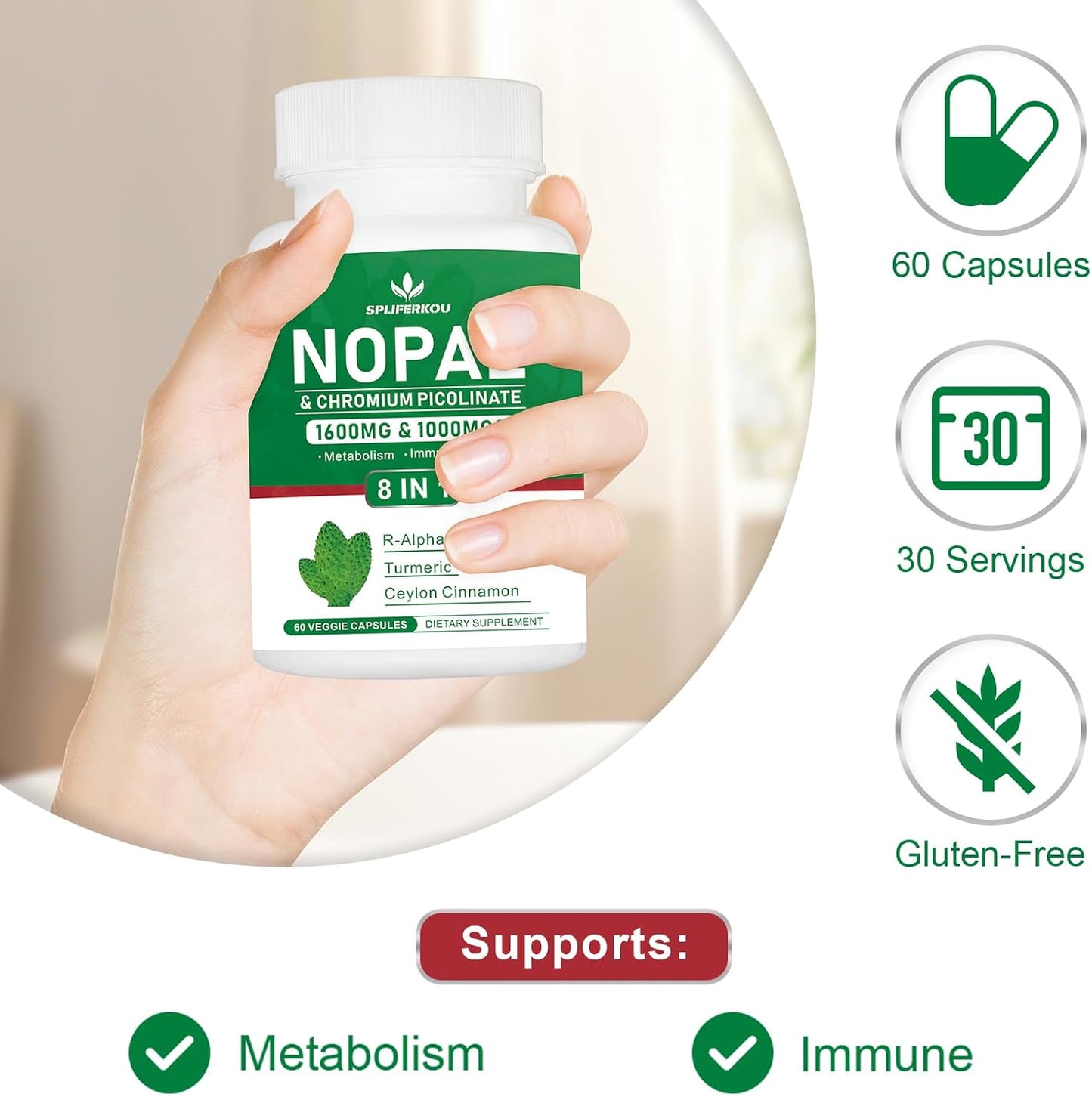 1600mg Super Nopal Prickly Pear Supplement with R-Alpha Lipoic Acid & Turmeric - 120 Capsules