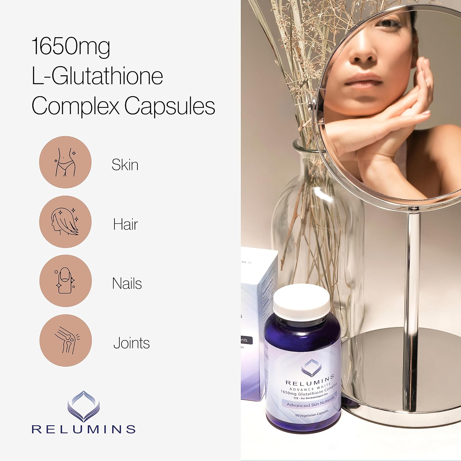 1650mg Glutathione Supplement with Alpha Lipoic Acid, Rose HIPS, Riboflavin, and Vitamin E - 90 Veggie Capsules