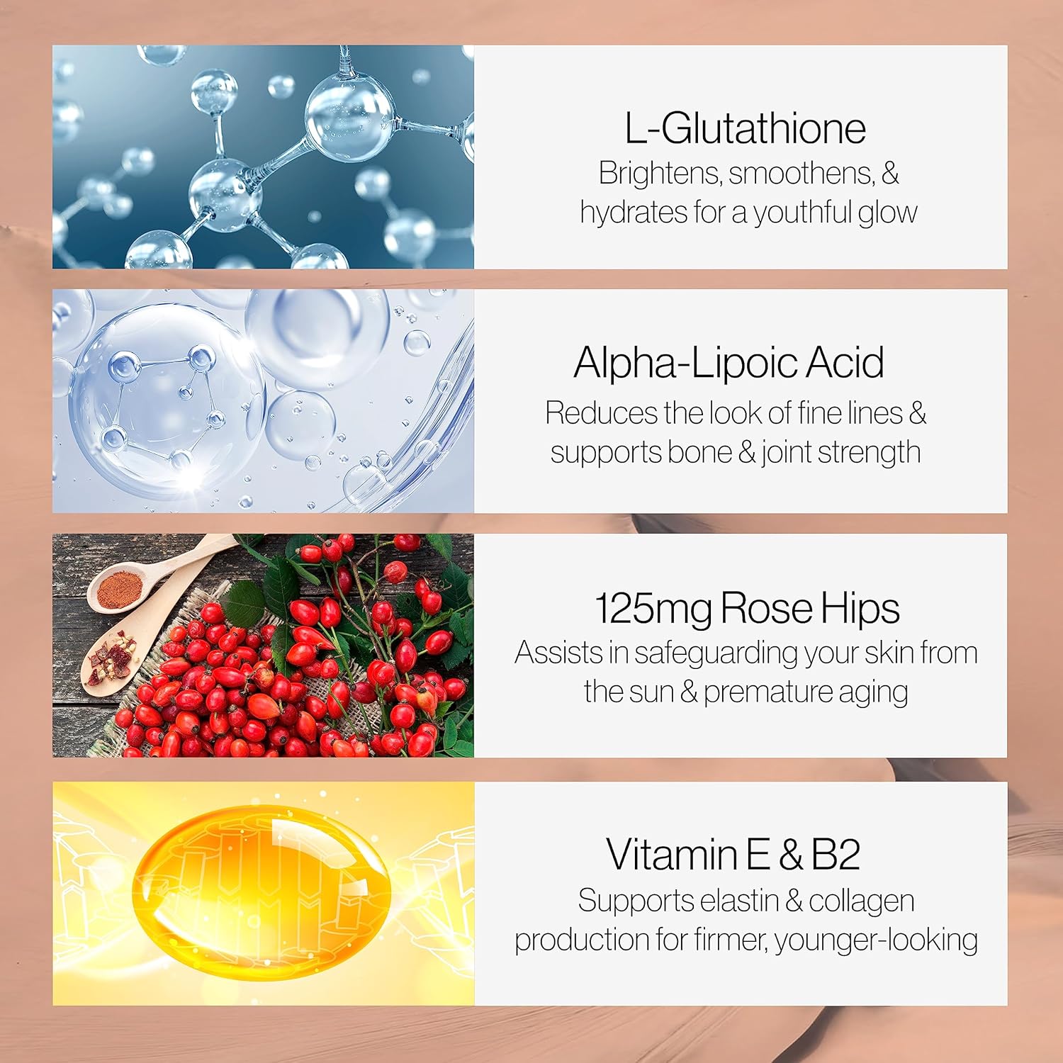 1650mg Glutathione Supplement with Alpha Lipoic Acid, Rose HIPS, Riboflavin, and Vitamin E - 90 Veggie Capsules