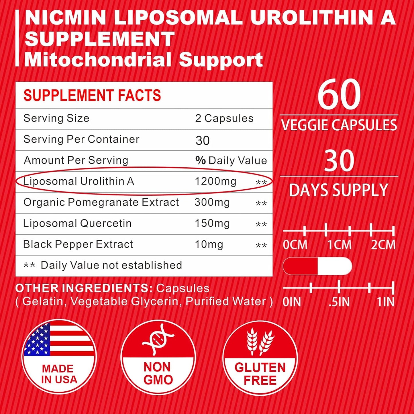 1660MG Liposomal Urolithin A Supplement - 240 Capsules by NICMIN