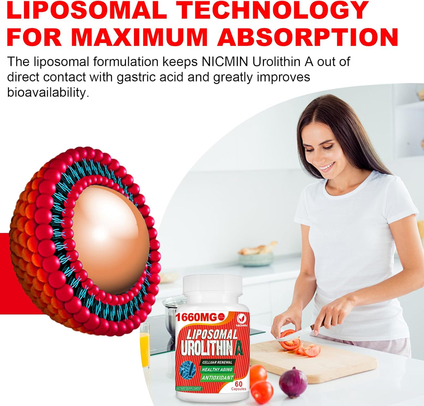 1660MG Liposomal Urolithin A Supplement - 240 Capsules by NICMIN