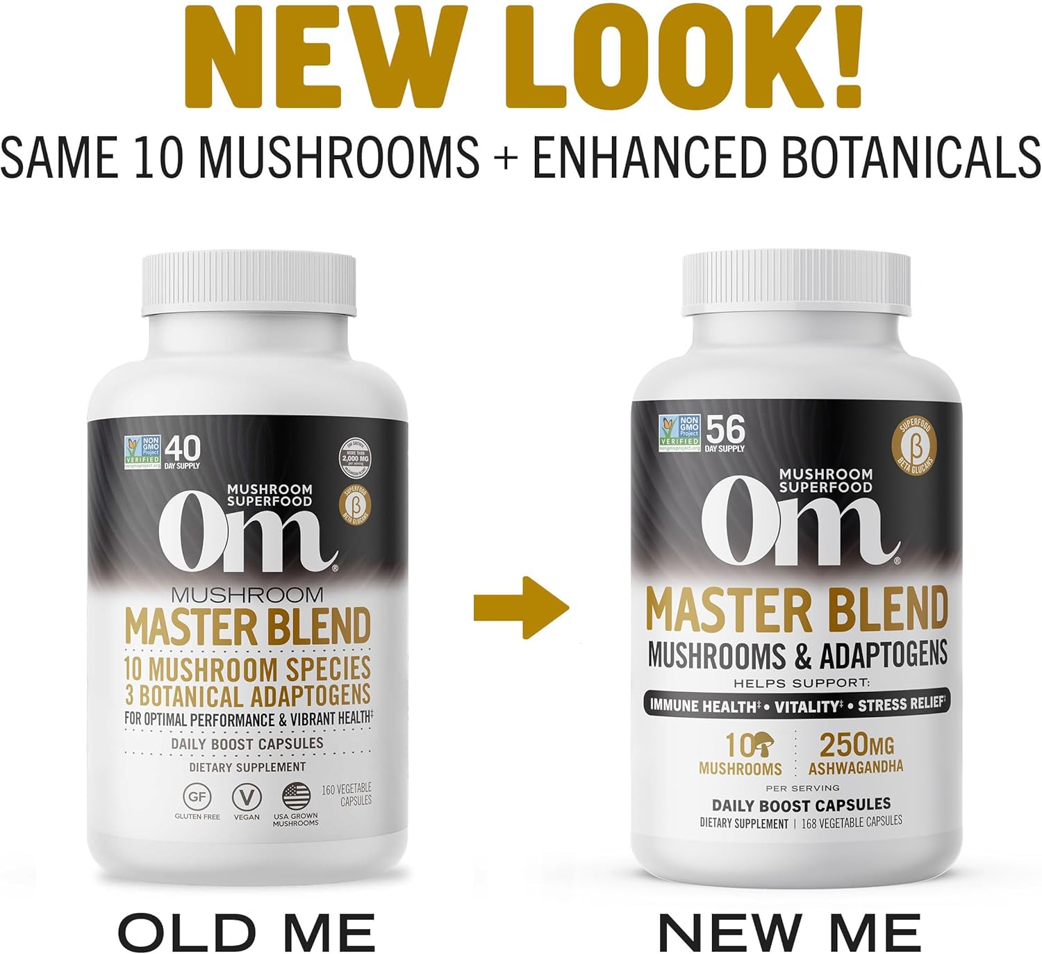 168 Count OM Mushroom Superfood Master Blend Capsules with Adaptogens for Immune Health and Stress Relief, 10 Mushroom Complex